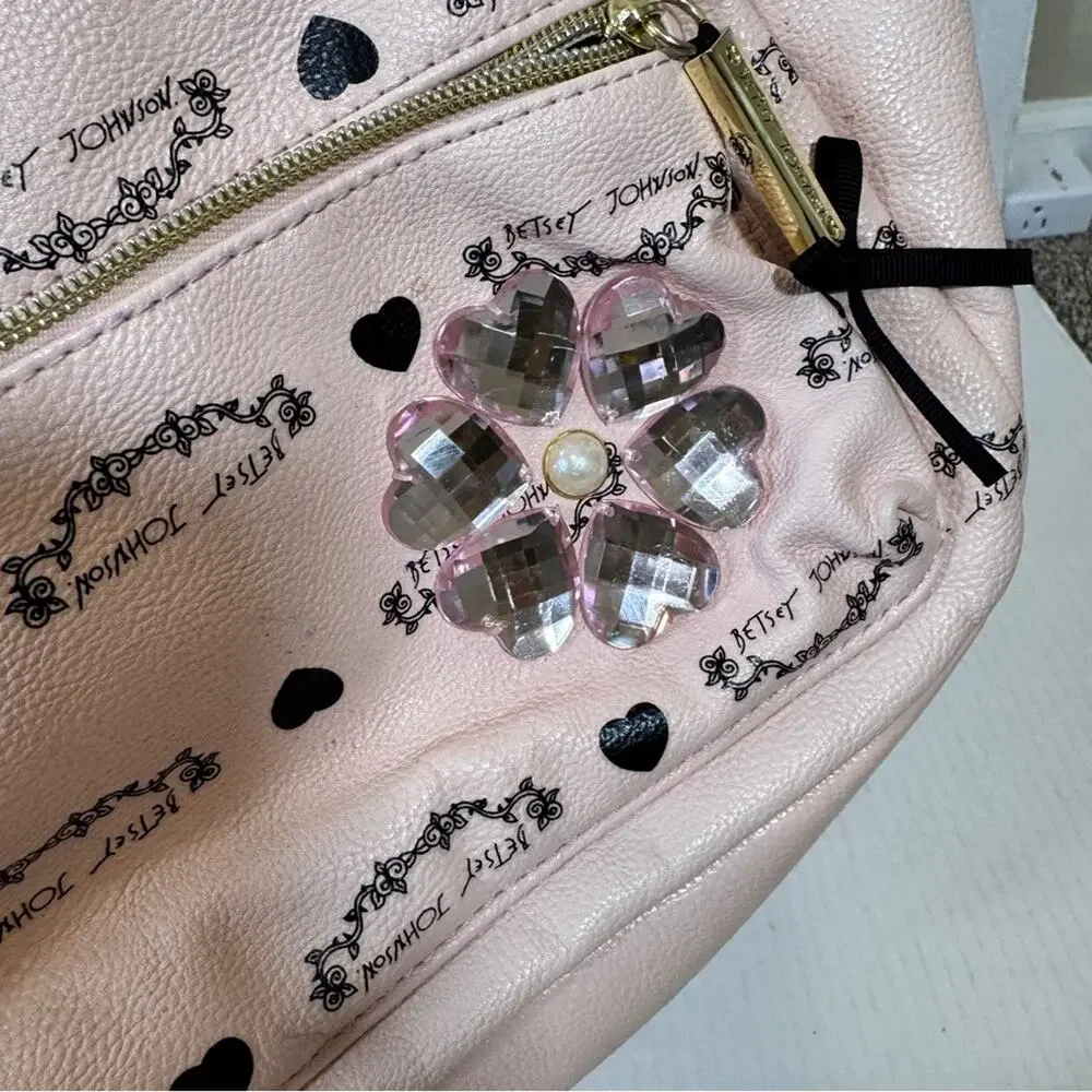 Betsey Johnson Pink Black Rhinestone Backpack Women’s Bee Bag